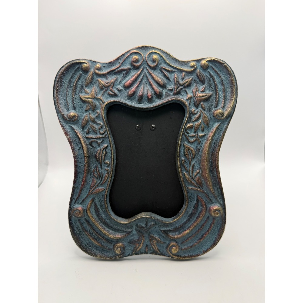 Vintage Ornate Cast Metal Verdigris Picture Frame Gold‎ Patina Scrollwork
